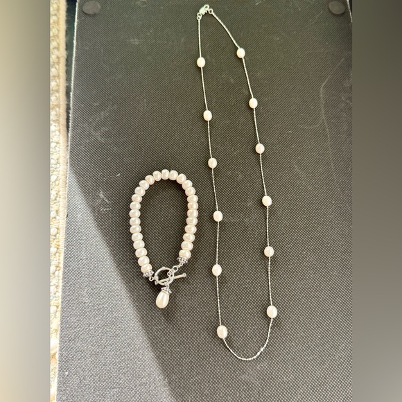 QVC Elegant Cream Pearl Necklace and Bracelet Set NWT Stamped 925 Timeless Chic - Picture 2 of 9
